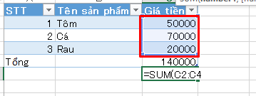 Cách sử dụng hàm Sum trong Excel 2013