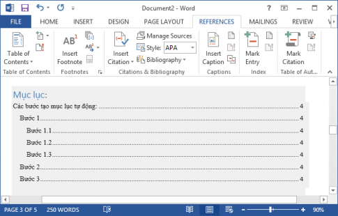 How to create an automatic table of contents in Microsoft Word