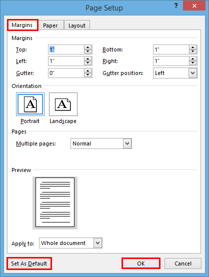 Standard alignment in Microsoft Word