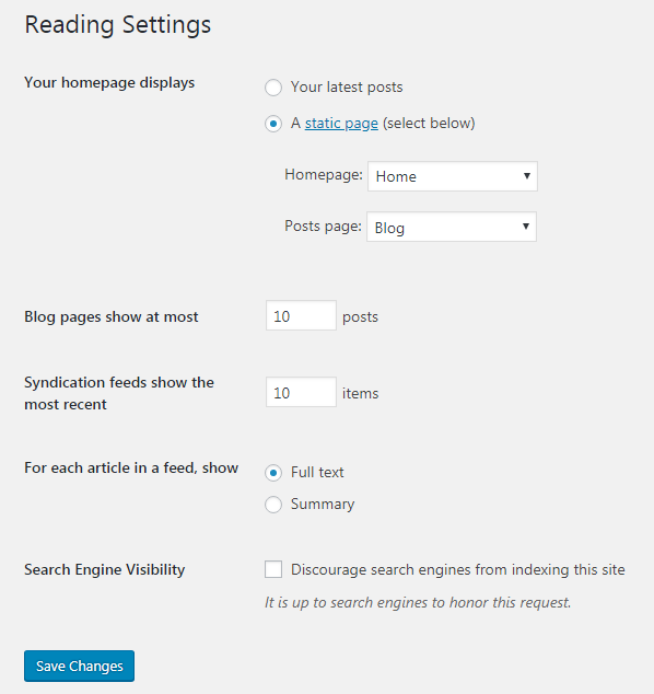 WordPress Write, Read & Library Settings